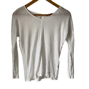 Massimo Dutti linen long sleeve  white relaxed fit top XS‎